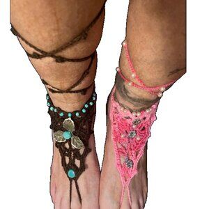 2 Pair Crochet Lace Wedding Beach Barefoot Sandals